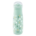 Gobelet à couvercle rabattable et paille NUK Mini-Me pour bébé | 12+ mois | 450 ml | Biberon pour enfant | Bec renforcé anti-fuites | Résistant aux chocs | Pois verts