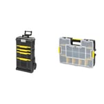 STANLEY Rolling Workshop Toolbox, Detachable Toolbox with Drawers, Flip Bin, Back Pocket, 7" Heavy Duty Wheels, 1-79-206 & 1-94-745 Sort Master Seal Tight Professional Organiser