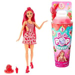 Barbie Pop Reveal Série Fruit, Poupée Aux Cheveux Rouge Changeant De Couleur, Édition Parfumée Pastèque, 8 Surprises Incluses Dont du Slime Et Un Chiot, Jouet pour Enfant de 3 Ans et Plus, HNW43