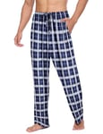 Ekouaer Pantalon de Pyjama Homme Bas de Pyjama à Carreaux Vêtement de Nuit & de Détente Pantalons Confortable Longue et Respirant Décontracté bleu + blanc, XXL