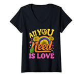 Womens All you need is LOVE Flower Power Love 60s 70s Hippie V-Neck T-Shirt