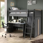 Pack - Lit Mezzanine Enfant, Armoire & Bureau "London" Anthracite