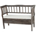 Banc banquette de rangement T207 bahut coffre avec coussin, bois marron shabby chic