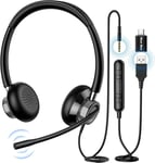 Casque Pc Avec Micro,Casque Audio Filaire,Casque Usb/Type-C/3,5 Mm Stéréo Écouteur D'Écoute Oreillette Professionnelle Pour Webinaire Skype Chat Cours En Ligne Et Musique(1 Pièce)