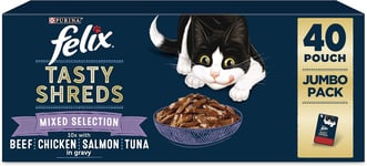 FELIX Tasty Shreds Mixed Selection in Gravy Wet Cat Food 40x80g