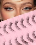 Cat Eye Lashes Short Wispy Strip Lashes that Look Like Extensions Natural Mink Lashes Fluffy Thin Band Fake Eyelashes C Curl Volume Eye Lashes Pack 15mm 77-Hashtag