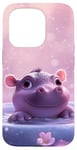 Coque pour iPhone 15 Pro Joli bébé hippopotame fond rose