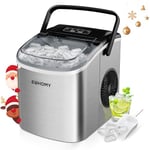 EUHOMY Ice Maker Machine Countertop Ice Cube Maker with Portable Handle, 9 Ice Cubes in 6 Mins, Self-Cleaning Compact Ice Maker 12 kg in 24 Hrs, with Ice Scoop and Basket for Home/Kitchen/Office/Bar