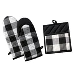 Classic Farmhouse Kitchen Set Oven Mitt and Insulation Pad Black & White W4R7