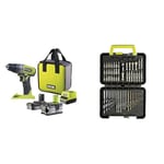 Ryobi - Perceuse-visseuse à percussion 18V ONE+ avec 1 batterie Lithium+ 2,0 Ah & 1 batterie Lithium+ 4,0 Ah - R18PD2-242S & Coffret 60 accessoires de perçage et de vissage - RAK60DDF