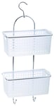 2 TIER HANGING SHOWER WIDE PLASTIC BASKETS CADDY BATH TIDY STORAGE RACK HINCH