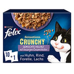 FELIX Sensations Crunchy Nourriture Humide pour Chat en gelée, mélange de variétés, Lot de 6 (6 x 10 sachets de 85 g)