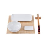 MasterPro Foodies | Set Sushi 12 pièces | Inclut des bols à sauce, des assiettes, des baguettes et une nappe | Porcelaine, bambou, bois | Kit à sushi | Idéal pour déguster des plats typiques japonais