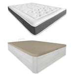 DUÉRMETE ONLINE Polaire Pack Matelas viscoélastique Bio Nature Épaisseur 24 cm + Canapé en Bois Rabattable Grande capacité Couleur, 90 x 190