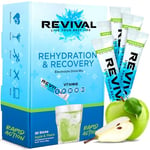 Revival Rapid Rehydration Electrolytes Powder - High Strength Vitamin C, B1, B3, B5, B12 Supplement Sachet Drink, Effervescent Electrolyte Hydration Tablets - 30 Pack Apple Pear