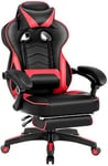 WOLTU Chaise Gaming PU Cuir Ergonomique Fauteuil Gaming, Livestream Siege Gaming Gamer avec Repose-Pieds, Pivotant Chaise Bureau Grand Dos & Grand Siège pour Personne Lourde, Noir+Rouge