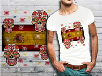 T-Shirt Blanc Homme Taille Xl Collection Drapeau Mexican Skull 40 Espagne