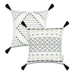 Paco Home Housse De Coussin Housse De Coussin Décoratif Lot De 2 Canapé Salon Feuilles Scandinave, Couleur:Blanc 3, Sets:2pcs-Set