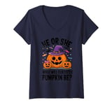 Womens He or She What Will Our Little Pumpkin Be Baby Shower V-Neck T-Shirt