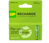 GP Recharge Rechargeable Battery, Size AAA, 650 mAh, 4-pack