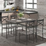 RELAX4LIFE Table à Manger avec 4 Chaises, Table et Chaises Salle Manger Moderne 5 PCS, Cadre en Métal Robuste, Dossier Haut en Croix, Table Cuisine 107X70X76 CM, Gris