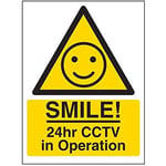 V Safety Panneau de sécurité Autocollant en Vinyle Smile 24 HR CCTV in Operation – 200 mm x 300 mm