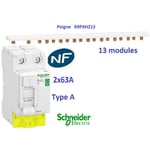 Interrupteur différentiel Resi9 xp 2P 63A 30ma type a + Peigne 13 m - Schneider R9PRA263+R9PXH213