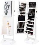 Armoire à Bijoux avec Miroir sur Pied Grande Capacité de Rangement avec Compartiments pour Boucles Réglable