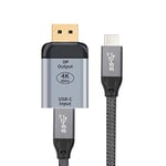 Cablecc - Adaptateur USB-C femelle vers DisplayPort HDTV à résolution 4K 60 Hz 1080p pour tablette, téléphone et ordinateur portable - avec câble 10Gbit/s 100 W