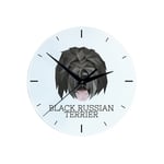 Russian Black Terrier - geometrisk väggklocka med ett foto och en inskription från märket Art-Dog