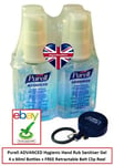 4x Purell ADVANCED Hygienic Hand Rub 60ml Sanitiser Gojo 9650 + Belt Clip Reel