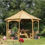 Pressure Treated Octagonal Gazebo with Open Trellis Sides and Floor