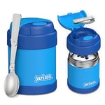 Jarlson® conteneur isotherme enfants YUMMY | Réchauffeur d'aliments/aliments pour bébés en acier inoxydable | Mug à céréales pour aller avec une cuillère | pot de yaourt (300 ml, Bleu)