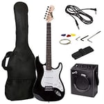 RockJam Superkit de guitare électrique pleine grandeur RJ20WAR2 avec amplificateur de guitare, cordes de guitare, accordeur de guitare, sangle de guitare, étui et câble, noir