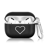 Newseego Coque Compatible avec Airpods Pro, Mignon Blanc Love-Heart Motif Simple Coque pour Filles Femmes Flexible TPU Antichoc Housse de Protection Noir Airpods Pro Case avec Mousqueton Argent