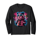 Rizzly Bear Synthwave Retrowave Aesthetic Vibes Cute Bear Long Sleeve T-Shirt