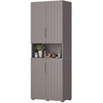 Armoire de Cuisine, Multi-rangements Buffet haut avec 4 Portes, 33 x 70 x 190 cm avec 1 Compartiment Ouvert et 2 placards, Gris - Gris