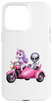 Coque pour iPhone 15 Pro Max Licorne et extraterrestre OVNI équitation une moto garçons filles femmes