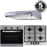 SIA 60cm Electric Fan Oven, Stainless Steel 4 Burner Gas Hob & Cooker Hood Visor