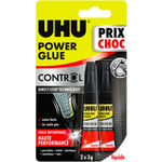 UHU Power glue liquide control - colle instantanée, ultra rapide et forte, technologie anti-goutte, sans solvants, transparente, tubes 2x3g