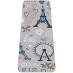 Paris Eiffel Tower Ferris Wheel Yoga Mat Thick Non Slip Yoga Mats for Women&Girls Exercise Mat Soft Pilates Mats,(72x24 in, 1/4-Inch Thick)