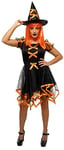 Rubies Costume de sorcière coucou fluo pour femme, robe et chapeau, couleur orange, officiel Halloween, carnaval, fête et Cospplay