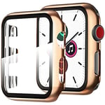 Miimall Compatible avec Apple Watch Série 1/2/3 38mm Coque, [Couverture Complet] Anti-Rayure Verre Trempé Protection Écran + PC Bumper Protecteur Étui pour iWatch Série 1/2/3 38mm -Rosé Or