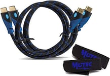 Pack de 2 câbles HDMI a Haute Performance avec Ethernet 1.4a (2M) + 2 Attaches câbles-Soutien 3D Chaine Audio Retour (Arc) 1080p- Haute Définitions-2 Mètres