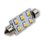 Megaled LED Festoon pære Varmhvit 12/24V 6LED 1,5W 42mm/Ø10m