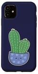 Coque pour iPhone 11 Cactus Kawaii en pot pour les amateurs de plantes succulentes bleu nuit