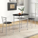 Ensemble Table 2 Chaises Cuisine Plateau Bois Casier Vin Cadre Métal Peu Encombrant Noir Argent CW26054