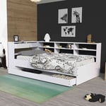 Lit tiroir avec environnement de lit en bois blanc 90x190 - LT14019 - Blanc