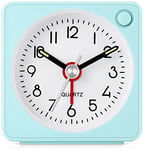 Jisile Travel Alarm Clock, Back to School Supplies, Ultra Small Clock with Snooze and Light Function, Super Silent Non Ticking, Battery Operated, Easy to Setup (Green)