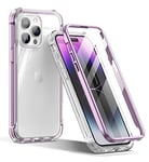 SURITCH Clear Cases for iPhone 14 Pro Max【Built in Screen Protector】 360 Full Body Protection Hard PC+Soft TPU Rubber Bumper Rugged Case Protector Cover for iPhone 14 Pro Max 6.7 Inch (Light Purple)